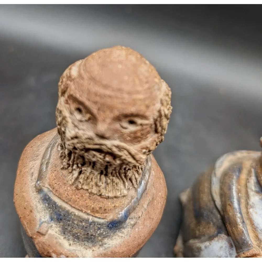 Vintage Studio Pottery Folk Art Farmer Couple Salt and Pepper Shakers Stoneware